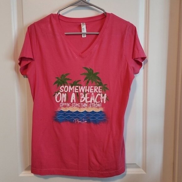 Piper Lou Tops - Piper Lou somewhere on a beach sippin somethin strong T-shirt size medium